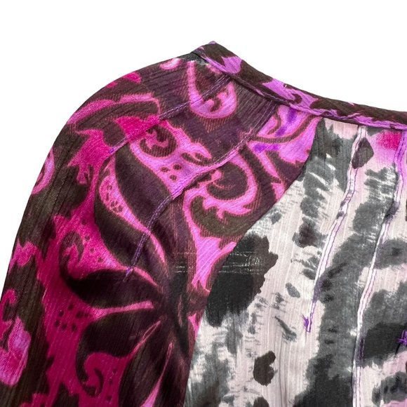 Peter Nygard Top Womens 10 Pink Black Long Sleeve Round Neck Floral Spots Print - Picture 8 of 14